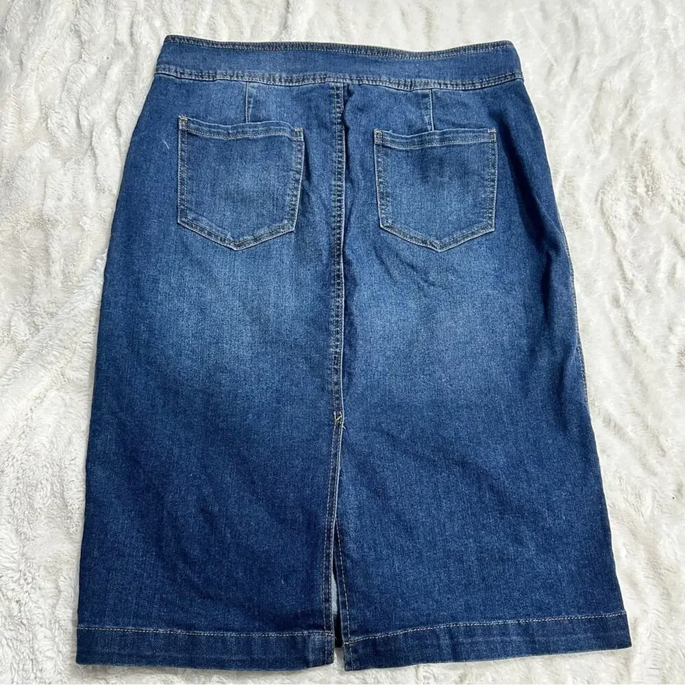 One 5 One Size L Classic Blue Jean Skirt KneeLength Stretch Denim BusinessCasual - Picture 10 of 10